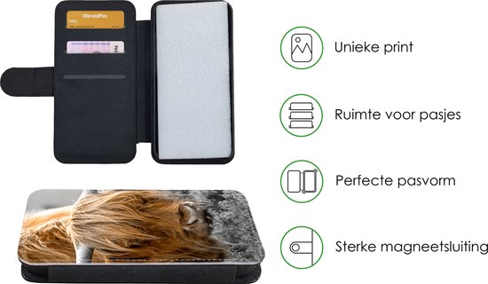 Étui de téléphone Convient pour étui de téléphone iPhone 11 - Highlander écossais - Plantes - Zwart - Wit - Avec poches - Étui portefeuille avec fermeture magnétique
