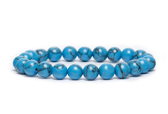 Bixorp Gems Bracelet en Natuursteen d'Imitation Bleu Turquoise / Turquoise - Bracelets de perles de Pierres Précieuses Naturelles - 16cm