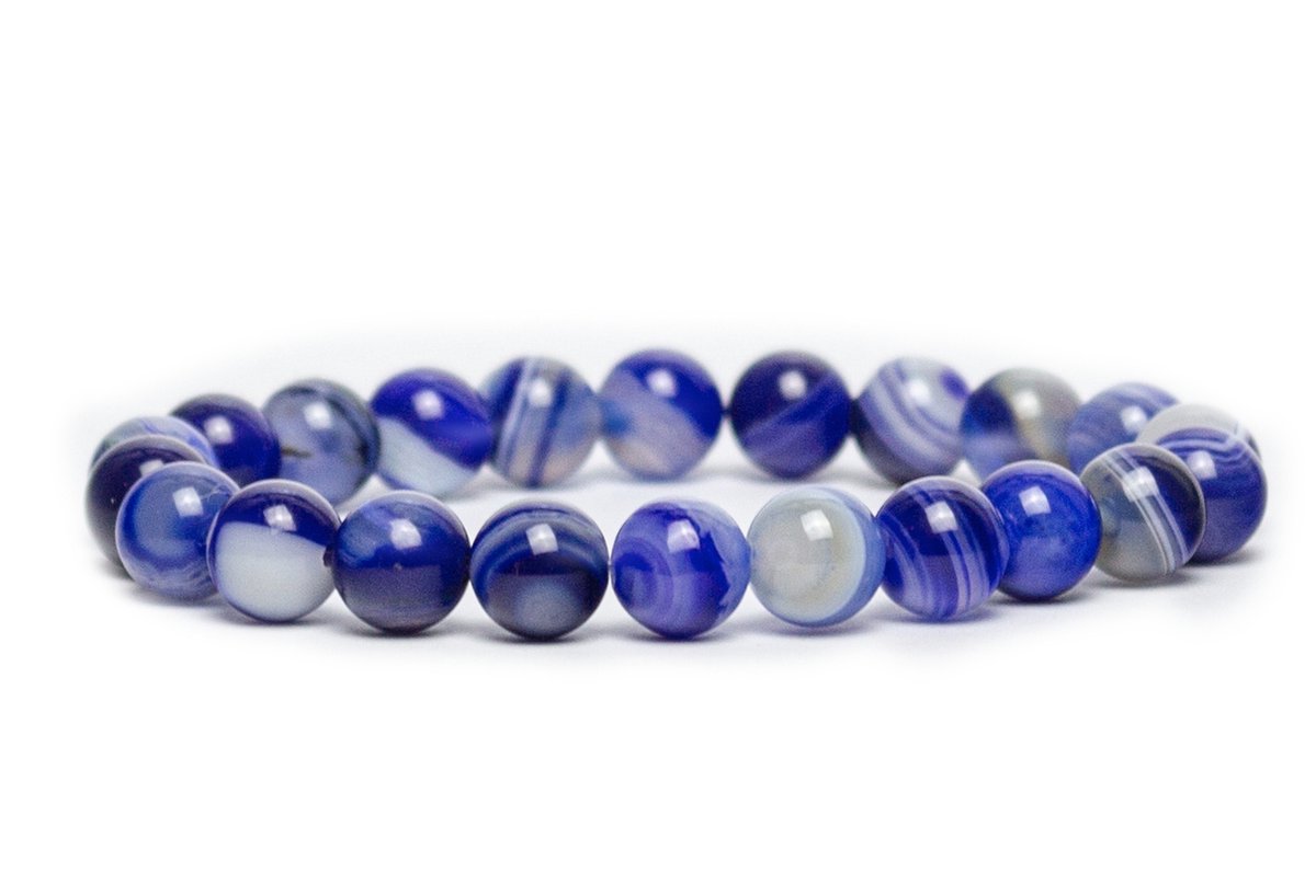 Bixorp Gems Blauwe Botswana Agaat Edelstenen Armband - Gepolijste Edelsteen Kralenarmband