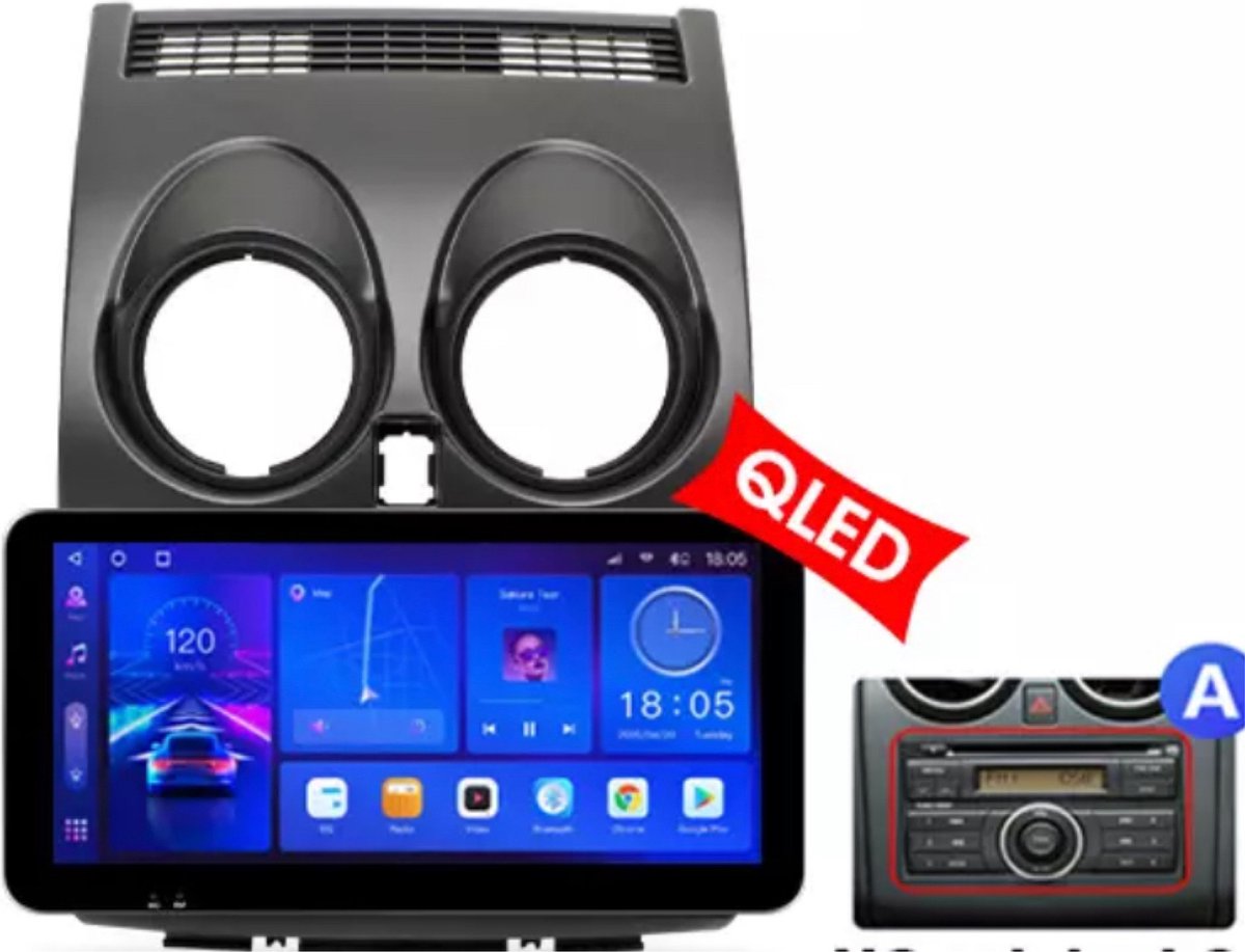 Navigatiesysteem auto met QLed scherm - autoradio geschikt voor Android en iOS - wifi bluetooth radio - geschikt voor Nissan Qashqai 2006-2013 1+16GB