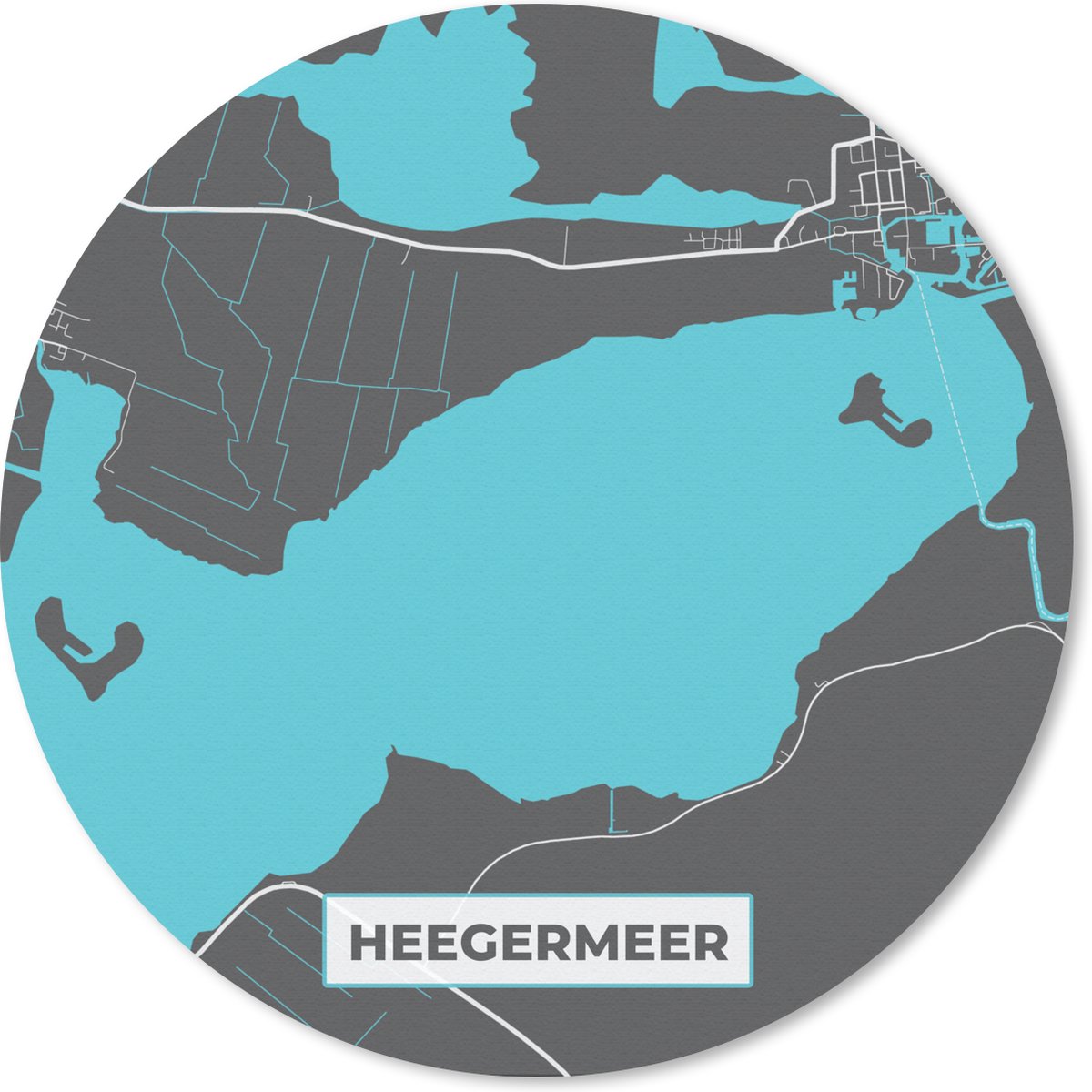 Muismat rond 30x30 cm - Mousepad Plattegrond - Heegermeer - Stadskaart - Water - Nederland - Kaart - Ronde muismatten - Stadskaart