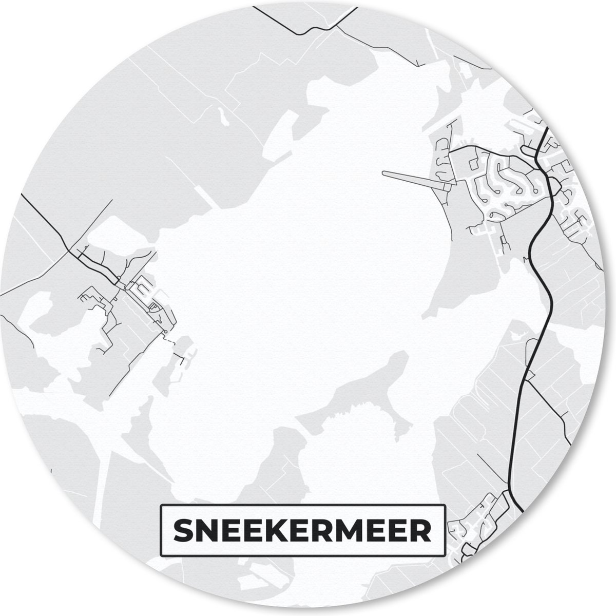 Muismat rond 20x20 cm - Mousepad Sneekermeer - Friesland - Plattegrond - Kaart - Stadskaart - Ronde muismatten - Stadskaart