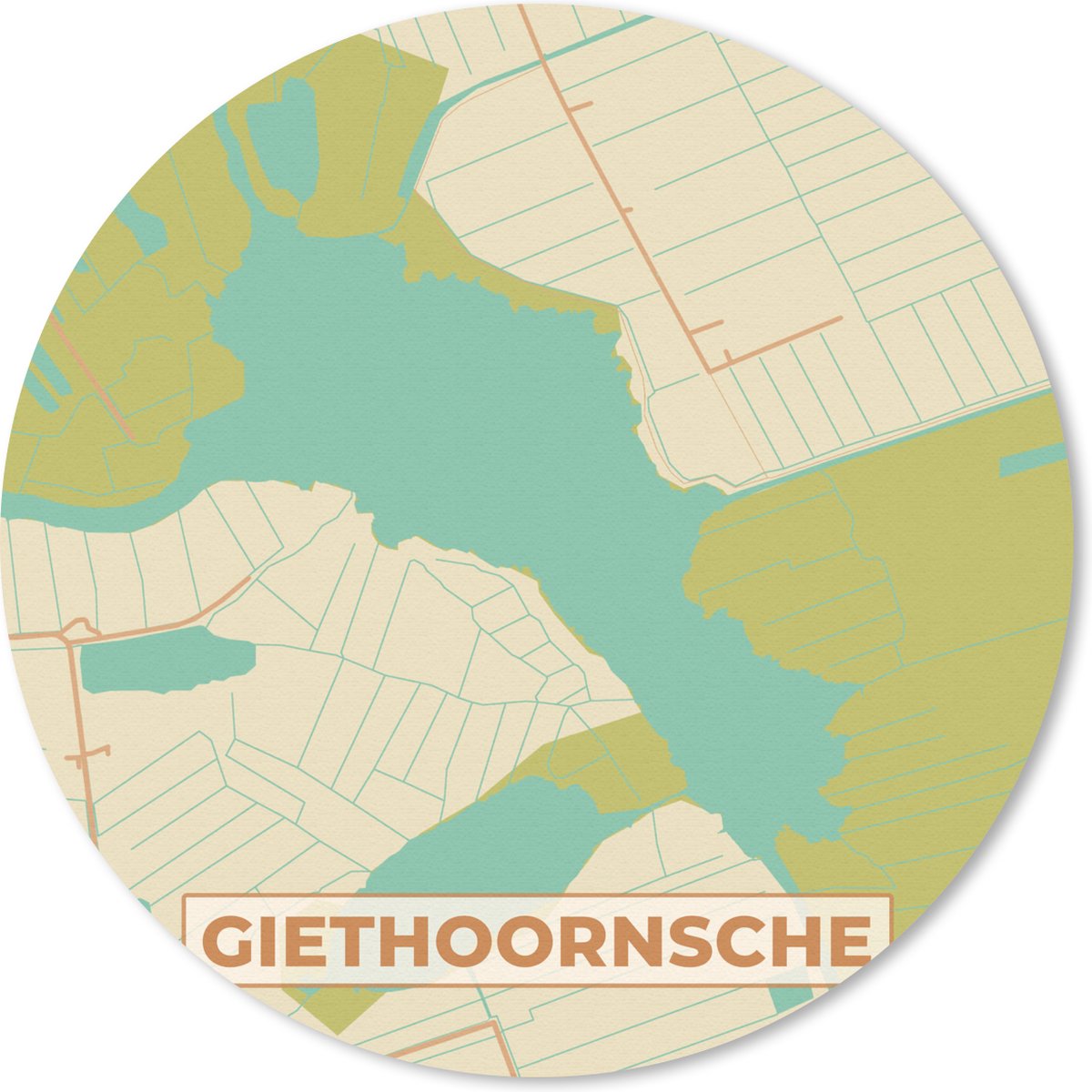 Muismat rond 40x40 cm - Mousepad Vintage - Stadskaart - Plattegrond - Giethoornsche - Kaart - Ronde muismatten - Stadskaart