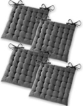 Gräfenstayn® Set van 4 katoenen zitkussens 40x40x5cm met bevestigingsbanden voor binnen en buiten met Öko-Tex zegel - (antraciet)