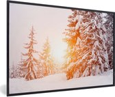Cadre photo avec poster - Soleil - Arbres - Neige - 60x40 cm - Cadre pour poster - Décoration de Noël - Décoration de Noël - Décorations de Noël salon - Décorations de Noël de Noël - Décoration de Noël pour l'intérieur - Noël