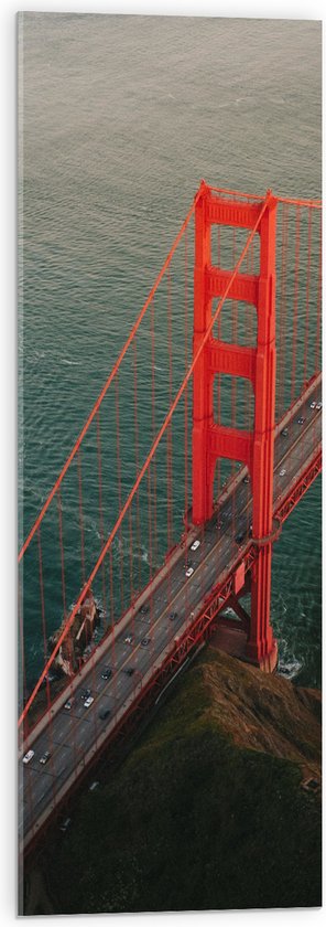 WallClassics - Acrylglas - Rode Brug over het Water - 30x90 cm Foto op Acrylglas (Wanddecoratie op Acrylaat)