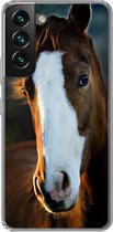 Geschikt voor Samsung Galaxy S22 hoesje - Paard - Kop - Licht - Siliconen Telefoonhoesje