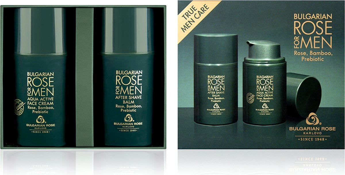 Rose For Men Face care gift set | After shave balm + Aqua active face cream | Bevat bamboo extract - Rozen cosmetica met 100% natuurlijke Bulgaarse rozenolie en rozenwater