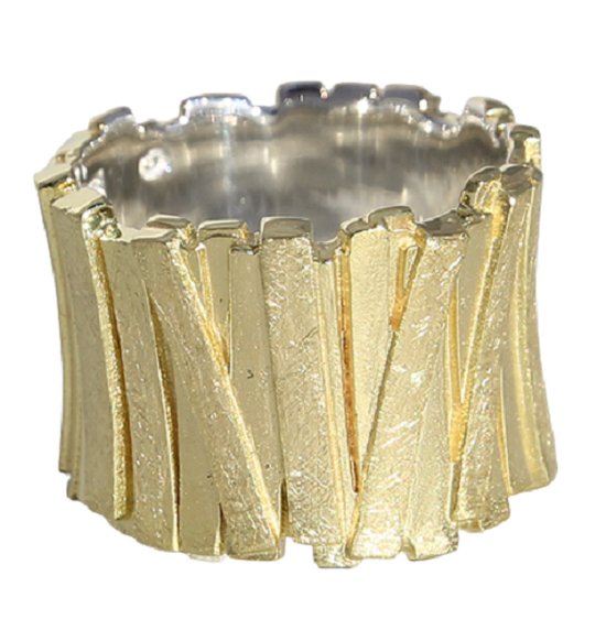Schitterende 14 Karaat Vergulde Zilveren Brede Ring Art 18.50 mm. (maat 58) | Damesring | Jonline