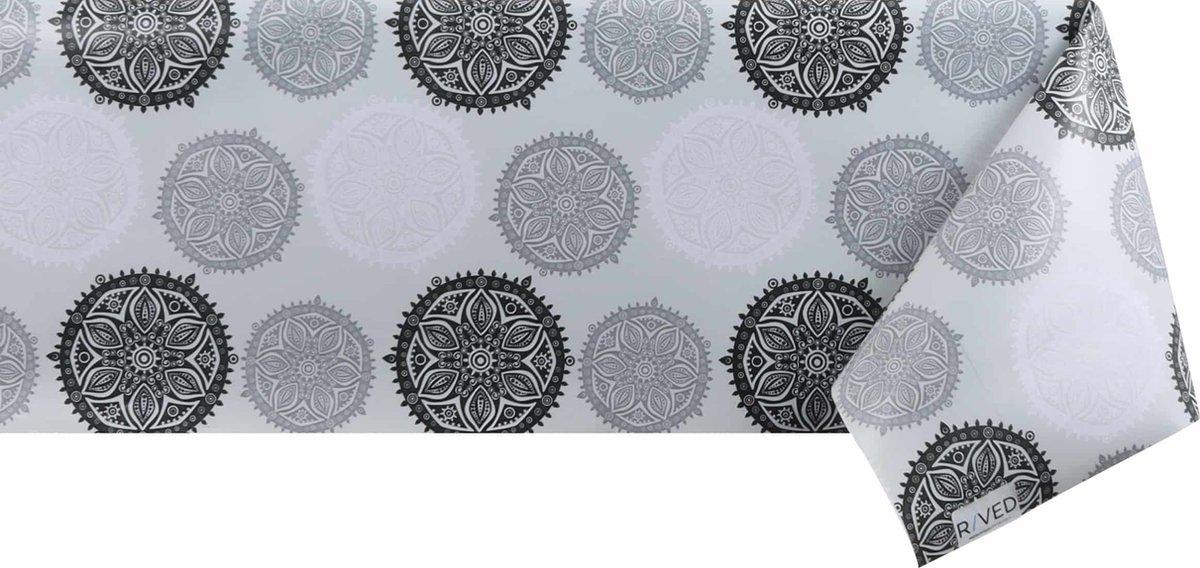 Raved Tafelzeil Mandala Rondjes 140 cm x 450 cm - Grijs - PVC - Afwasbaar