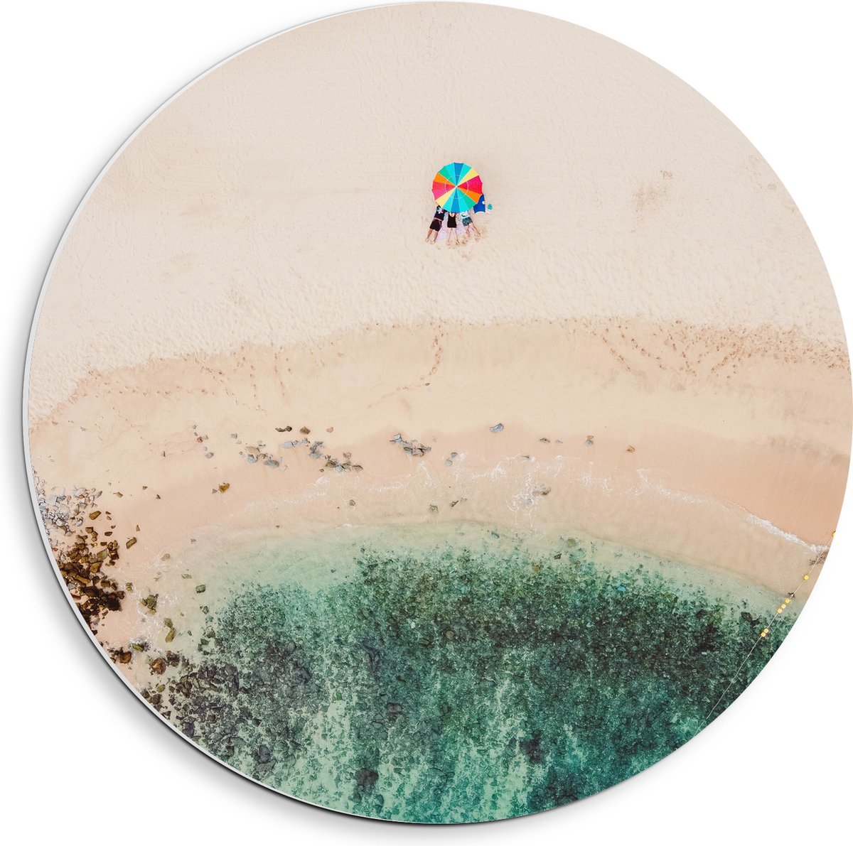 PVC Schuimplaat Muurcirkel - Parasol op het Strand - 40x40 cm Foto op Muurcirkel (met opha