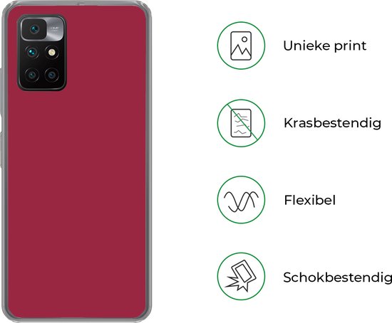 Coque de téléphone compatible avec Xiaomi Redmi 10 - Rouge - Couleur unie - Coque en Siliconen