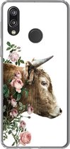 Geschikt voor Huawei P20 Lite (2020) hoesje - Schotse hooglander - Koe - Bloemen - Siliconen Telefoonhoesje
