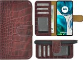 Motorola Moto G52 Hoesje - Bookcase - Moto G52 Hoesje Book Case Wallet Echt Leer Croco Bordeauxrood Cover