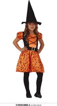 Fiestas Guirca - Jurk pumpkin witch - 7-9 jaar - Carnaval Kostuum voor kinderen - Carnaval - Halloween kostuum meisjes