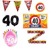 40 jaar versiering pakket - Versiering Verjaardag - Versiering 40 Jaar Verjaardag - Slingers - Gevelvlag - Ballonnen - Afzetlint - FolieBallon - Button
