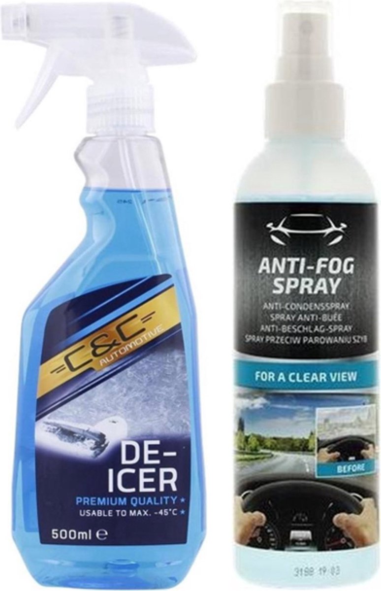 2-pack De-Icer en anti condens spray zonder anticondensdoek - Premium ramen raam - Antivries Spray - Ruitenontdooier 1,5 L en anti condens 300ml - de icer Krachtig - Anti vries - - C&C