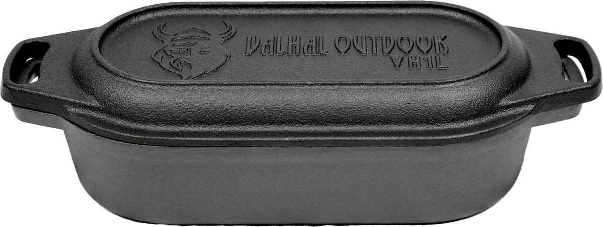 Valhal Outdoor - Braadpan / Dubbele Skillet 1L - Kleine Dutch Oven,  gietijzer, ovaal