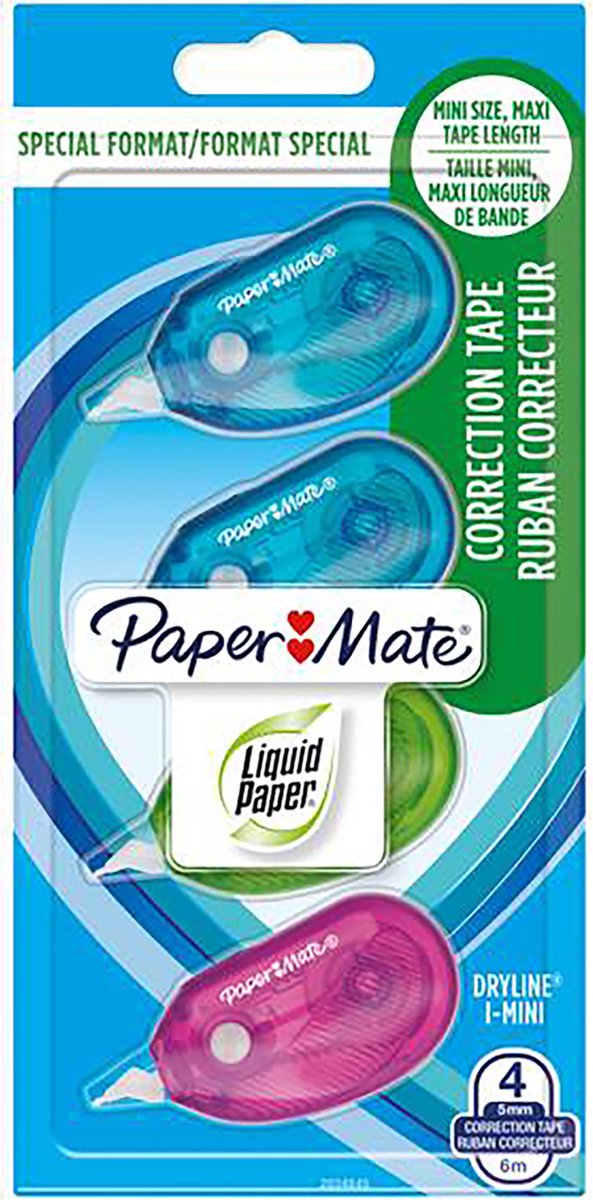 Paper Mate dryline i-mini correctietape | diverse kleuren | 4 stuks