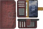 Nokia G60 Hoesje - Bookcase - Nokia G60 Book Case Wallet Echt Leer Croco Bordeauxrood Cover