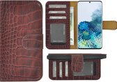 Samsung Galaxy S20 Plus Hoesje - Bookcase Hoesje - Samsung S20 Plus Wallet Book Case Echt Leer Croco Bordeauxrood Cover