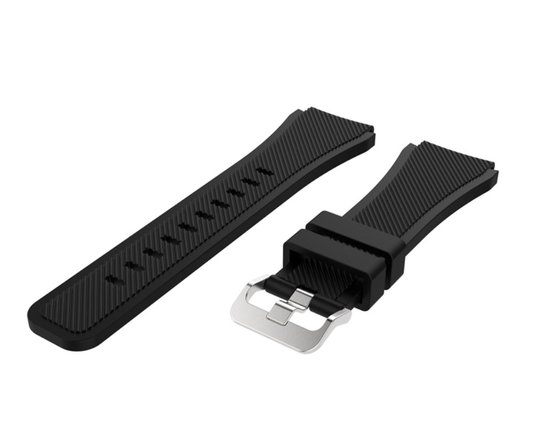 Zwart Siliconen Bandje geschikt voor 22mm Smartwatches (zie compatibele modellen) van Samsung, LG, Seiko, Asus, Pebble, Huawei, Cookoo, Vostok en Vector – 22 mm rubber smartwatch strap - Gear S3 - LG Watch - Merkloos