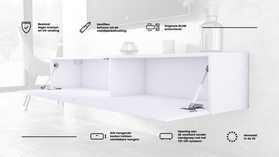 Meubel Square - TV meubel DIAMOND - Mat Zwart - 300cm (2x150cm) - Hangend TV Kast - Meubel Square
