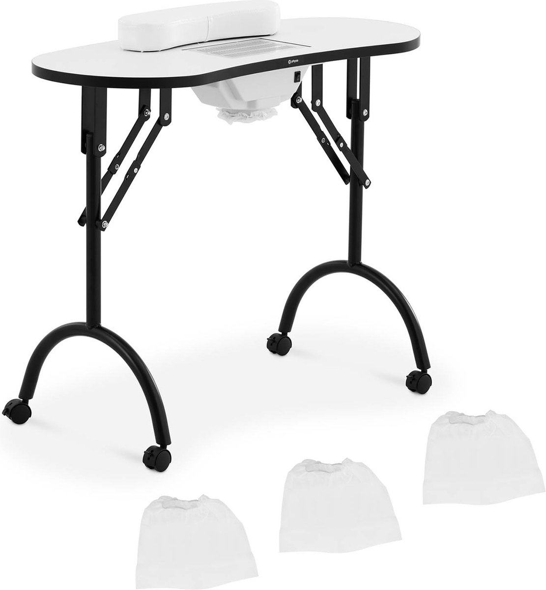 Opvouwbare nageltafel - wit - 4 wielen - zuigkracht - physa