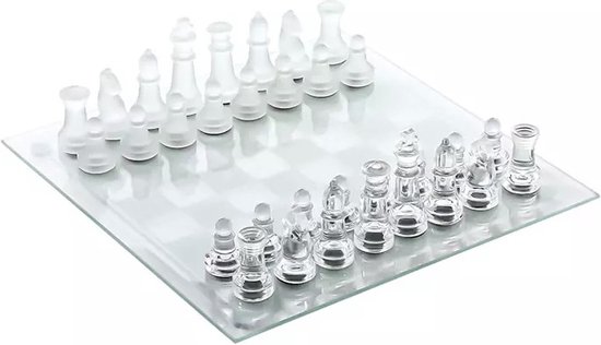 Schaakspel - Glazen, Schaakbord met schaakstukken van Glas,... |