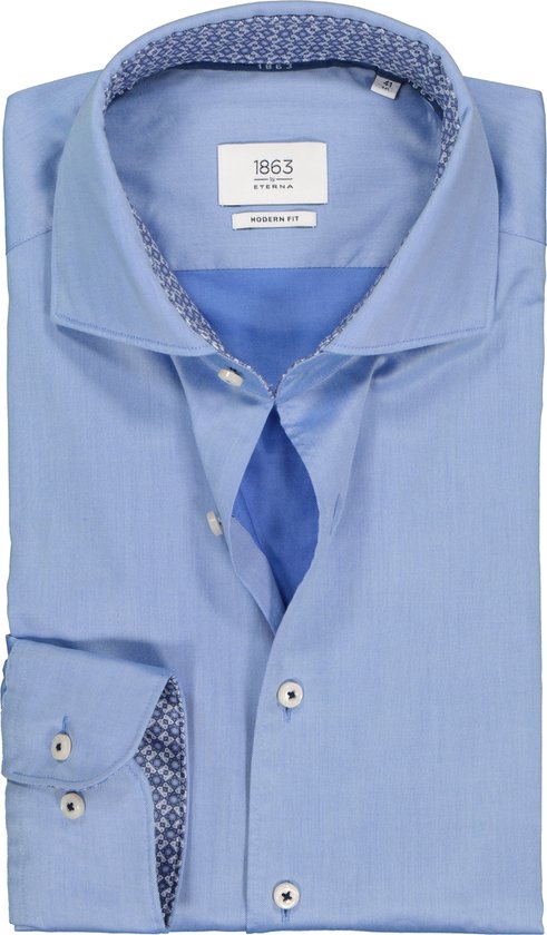 ETERNA modern fit overhemd - 1863 casual Soft tailoring - blauw (contrast) - Strijkvriendelijk - Boordmaat: 46