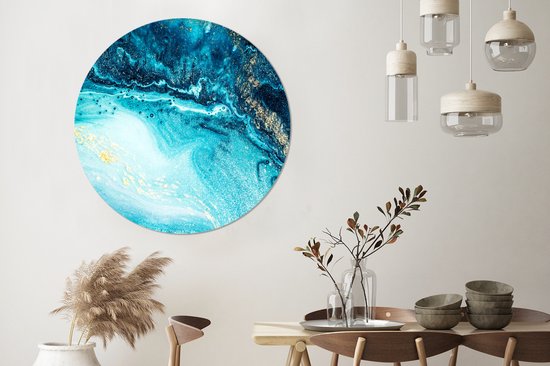 WallCircle - Wall Circle - Wall Circle Indoor - Aspect Marbre - Blauw - Or - Luxe - Glitter - Marbre - 120x120 cm - Décoration murale - Peintures Ronds XXL