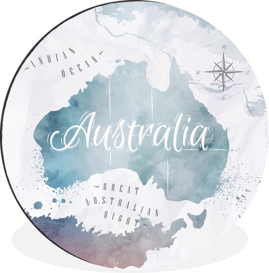 WallCircle - Wandcirkel - Muurcirkel - Wereldkaart - Australië - Blauw - Aluminium - Dibond - ⌀ 60 cm - Binnen en Buiten