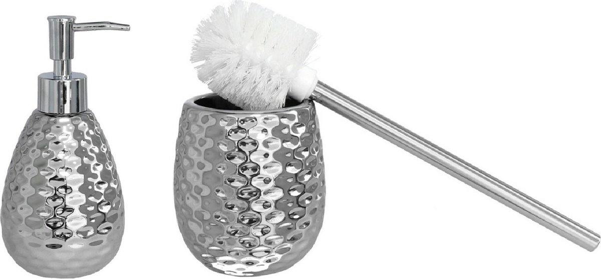 Berilo WC-/toiletborstel houder en zeeppompje 280 ml - metaal zilver