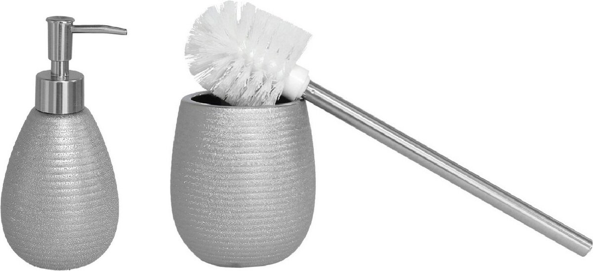 Berilo WC-/toiletborstel houder en zeeppompje 280ml polystone zilver