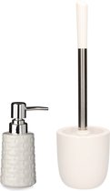 Excellent Houseware WC-/toiletborstel houder dolomiet wit met zeeppompje 350 ml