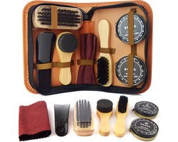 Schoenpoetsset - 8 Delige Schoenpoets set - Met Schoenssmeer, Borstel, Lepel en Wax - Sinterklaascadeau - Kerstcadeau - Cadeau