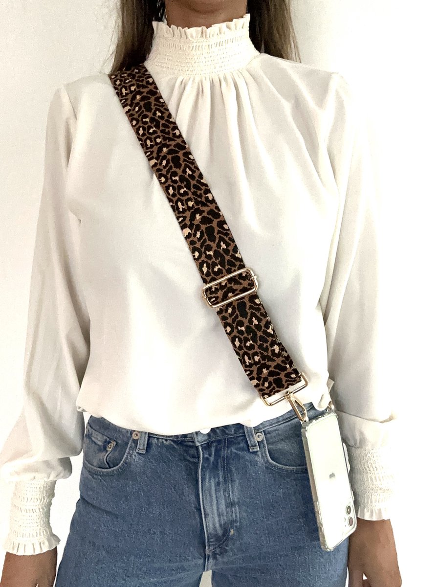 AFlavours - Bag Strap - Bagstrap - Tassenriem - Telefoonkoord dierenprint- Schouderband XL - Crossover- Verstelbaar - Bruin- dierenprint -Kerst cadeautje