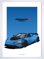 McLaren 765LT Spider Novitec Blauw - Affiche de voiture 70 x 50 cm | Chambre des enfants | Chambre à coucher | Bureau