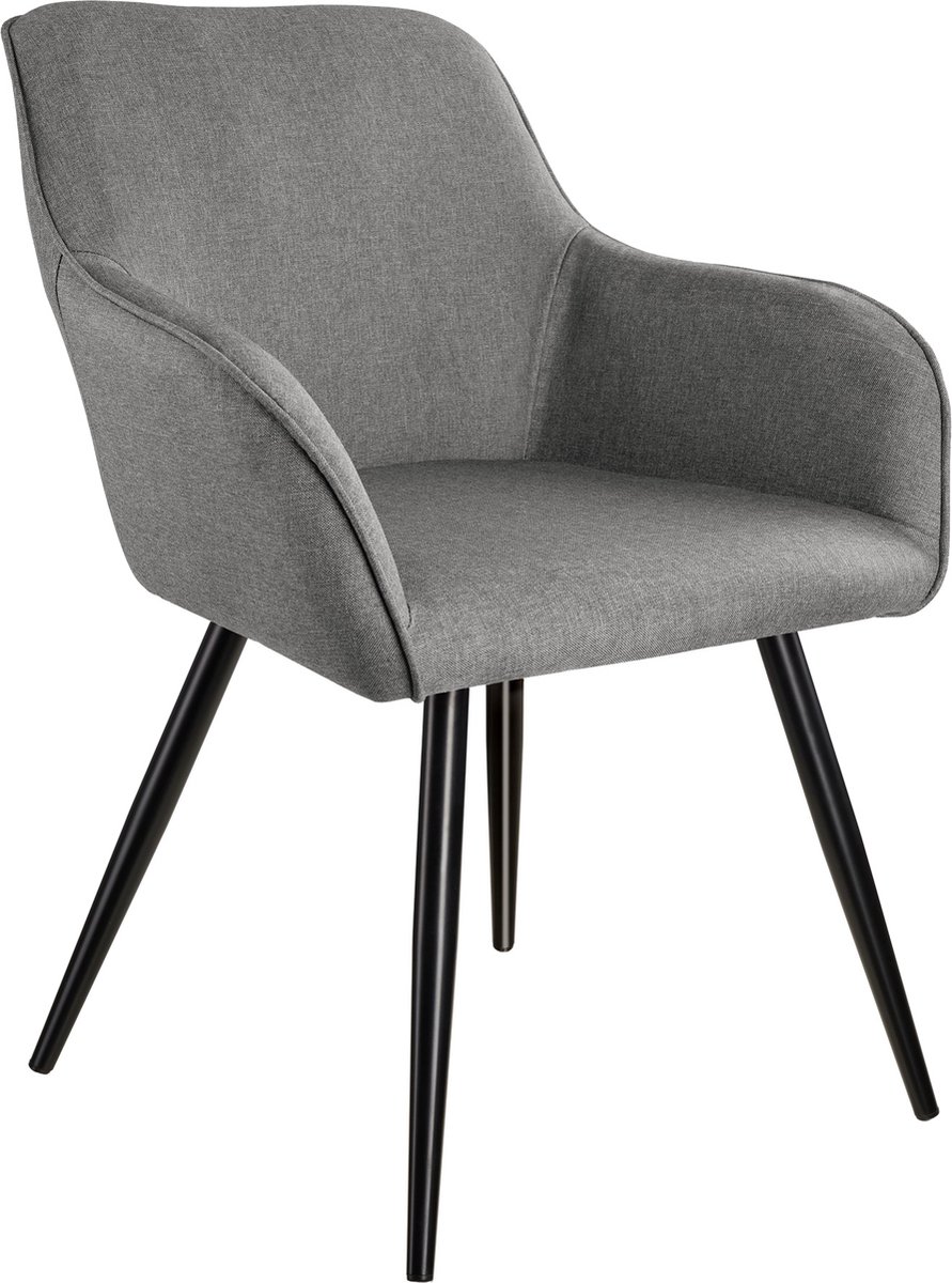 Set van 6 draaistoelen met armleuningen van stof en zwart metaal - Crèmewit - LEJINA