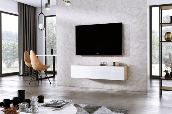 Meubel Square - TV meubel DIAMOND - Eiken / Hoogglans Wit - 120cm - Hangend  TV Kast | bol.com