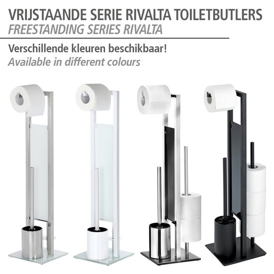 WENKO Toiletbutler Rivalta zwart - Toiletborstel met houder, Toiletrolhouder en Reserverolhouder - Wenko