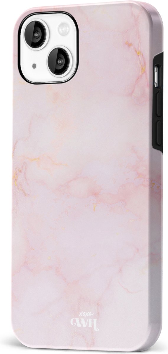 xoxo Wildhearts Marble Dusty Pink - Double Layer - Hardcase hoesje geschikt voor iPhone 13 Mini hoesje roze - Roze shockproof case geschikt voor Apple iPhone 13 Mini hoesje marmer - Roze