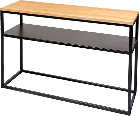 Yaheetech Salontafel 160 Cm - Industriële Bijzettafel Van Hout En Metaal Voor Woonkamer Of Entree Smalle Consoletafel