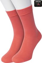 Bonnie Doon Basic Sokken Dames Koraal Roze maat 36/42 - 2 paar - Basis Katoenen Sok - Gladde Naden - Brede Boord - Uitstekend Draagcomfort - Perfecte Pasvorm - 2-pack - Multipack - Effen - Roze/Oranje - Coral - OL834222.186