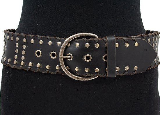 Thimbly Belts Dames riem zwart met nieten - dames riem - 6 cm breed - Zwart  - Echt... | bol.com