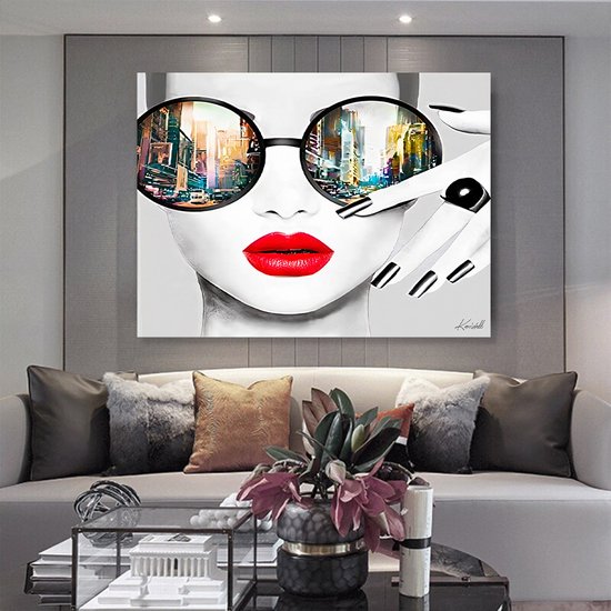 Luxe Plexiglas Schilderij Sunglasses and Red Lips | 40x60 | Woonkamer | Slaapkamer | Kantoor | Muziek | Design | Art | Modern | ** 5MM DIK**