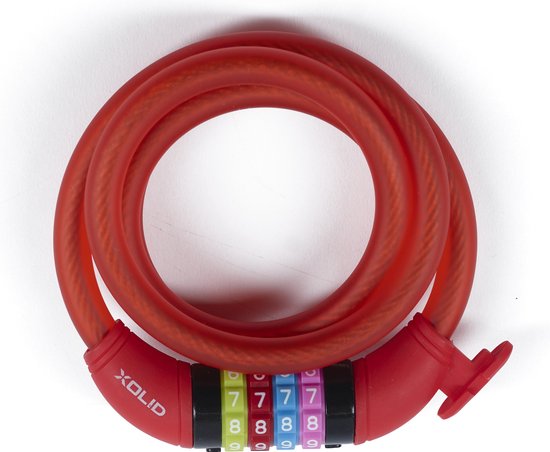 Xolid Ø12mm / 120cm - Câble antivol - Cadenas à combinaison Antivol vélo - Code personnel réglable - Incl. Support de Cadre - Rouge