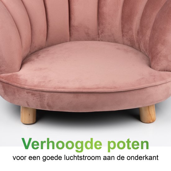 maxxpro Katten- en Hondenstoel - Roze - Verhoogd met Houten Poten - Fluweel Materiaal - 61.5 x 52 x 33 CM - Huisdieren tot 80 KG