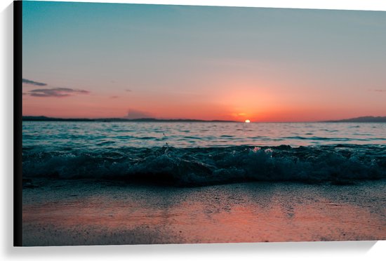 WallClassics - Toile - Golf Tranquille sur la Plage au Coucher du Soleil - 90x60 cm Photo sur Toile Peinture (Décoration murale sur Toile)