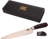 Couteau de chef de Kitchen OEC 20CM - Avec affûteur de couteaux - Acier allemand de haute qualité - Manche en bois japonais - Coffret cadeau de Luxe